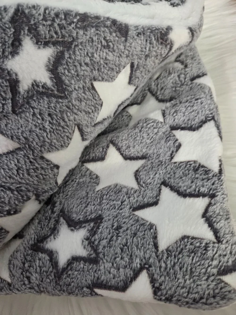 Gray with White Stars Plush Blanket